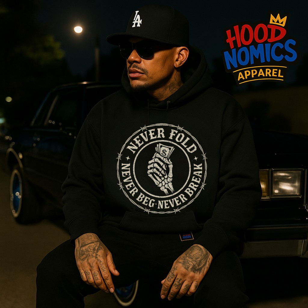 Never Fold Tee – Hoodnomics Apparel™
(For the hoodie: Never Fold Hoodie – Hoodnomics Apparel™)