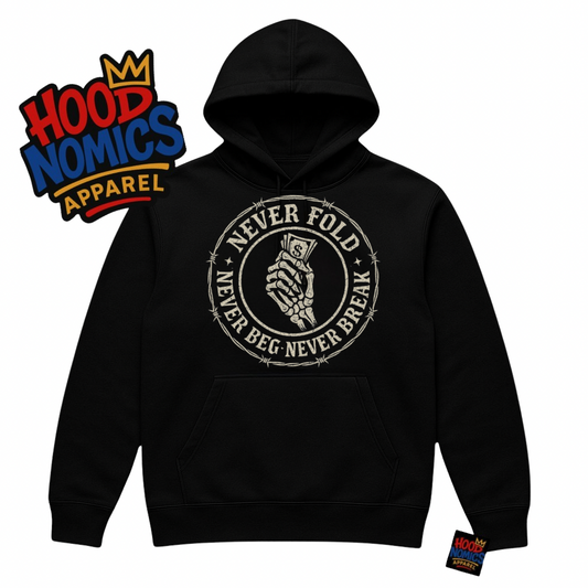 Never Fold Tee – Hoodnomics Apparel™
(For the hoodie: Never Fold Hoodie – Hoodnomics Apparel™)